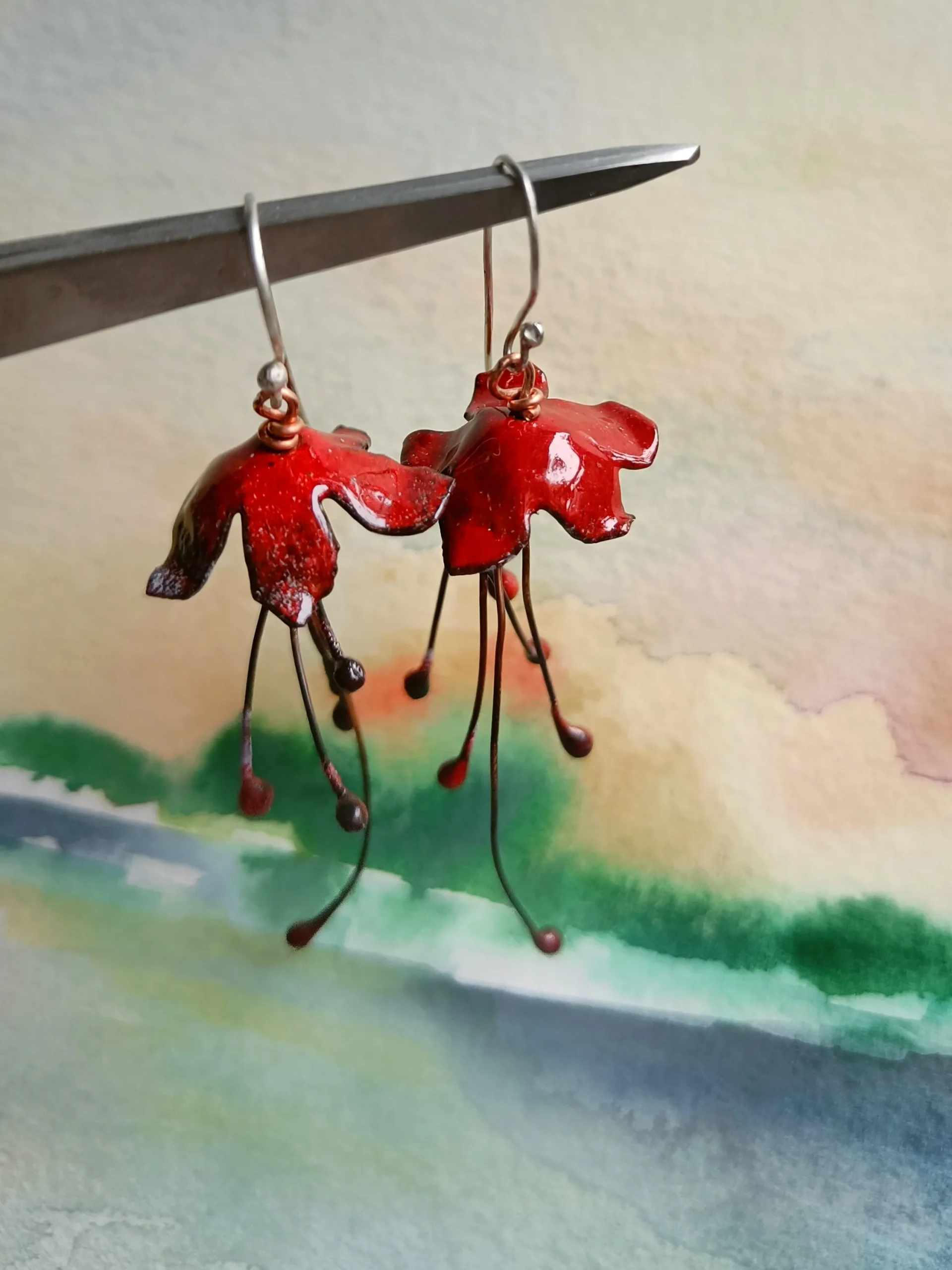 Pendientes azahar rojos fondo color