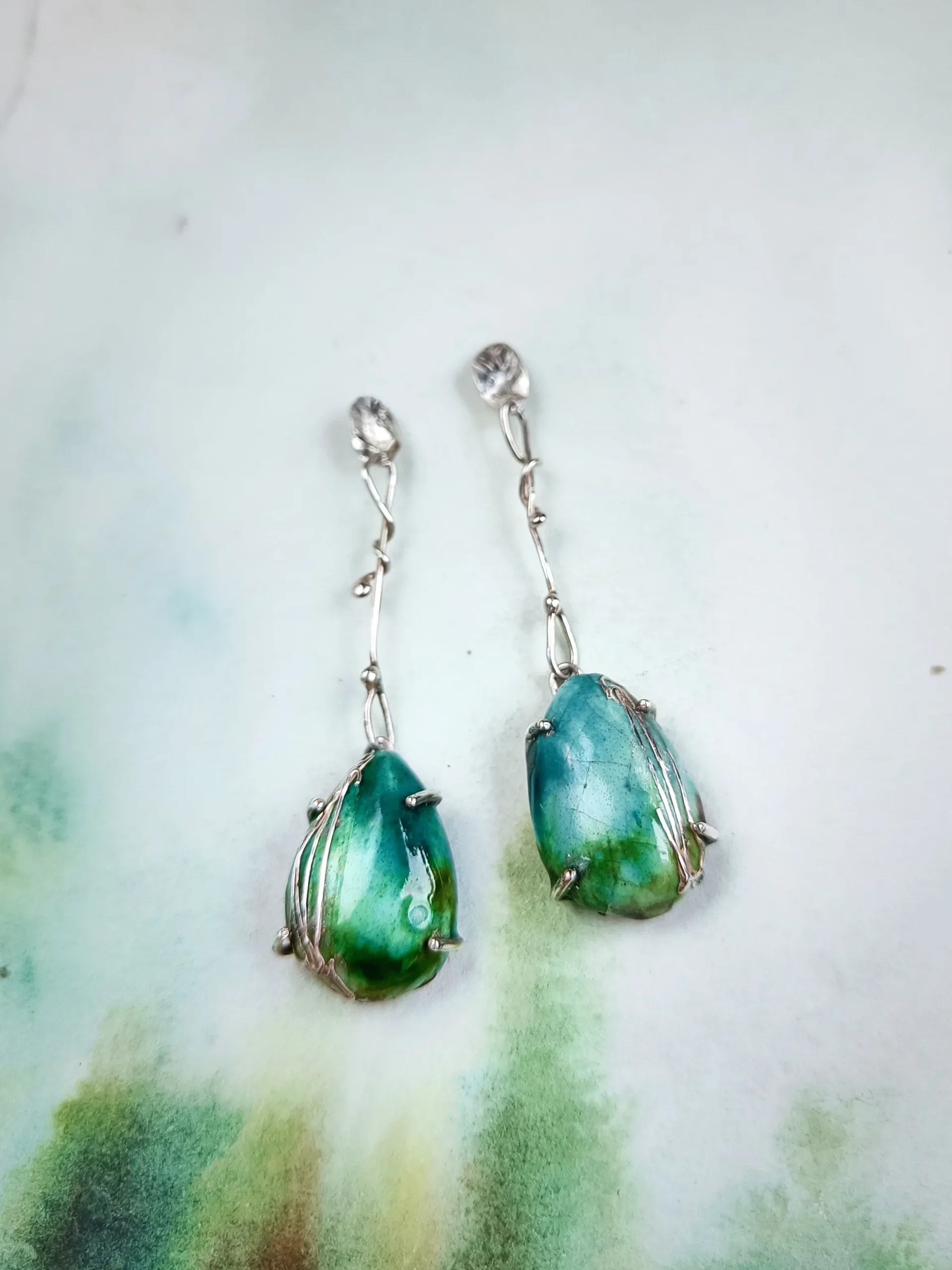 pendientes modernistas gota turquesa